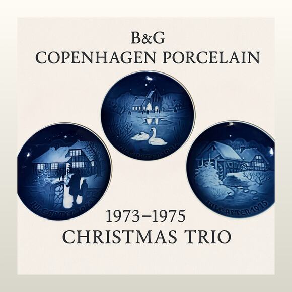 Bing & Grøndahl Christmas Plate Trio 1973–1975 | Copenhagen Porcelain Blue Set - Picture 5 of 8